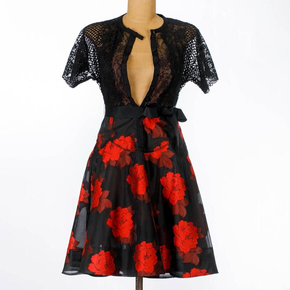 Red & Black Lace Floral Dress - Picture 1 of 5